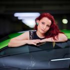 Red head / green car