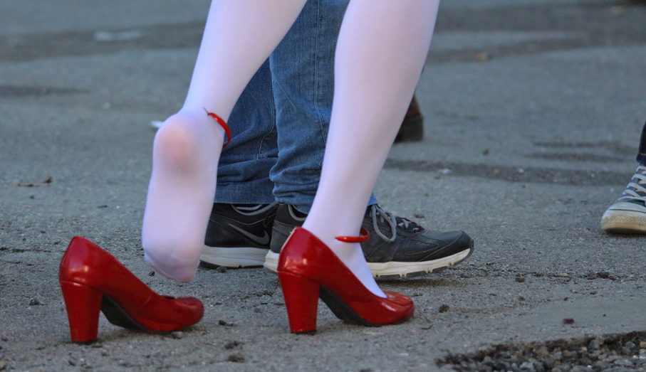 red heeled shoes...