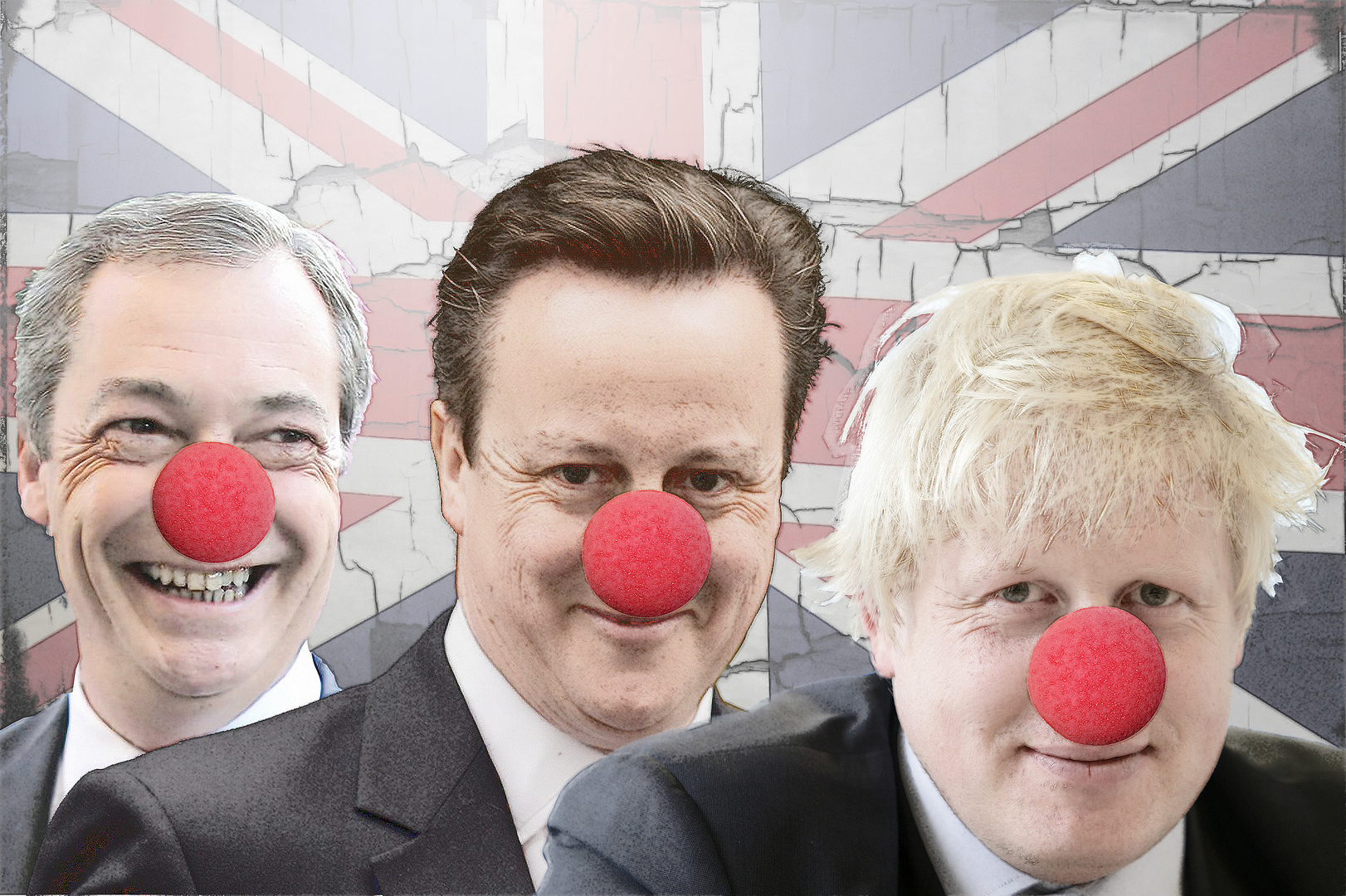 Red Noses, britische Supernasen Brexit 2016 (Boris, David + Nigel)