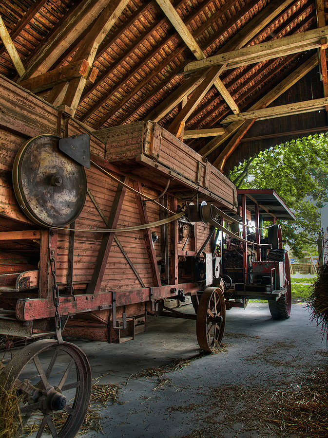 red power with threshing machine