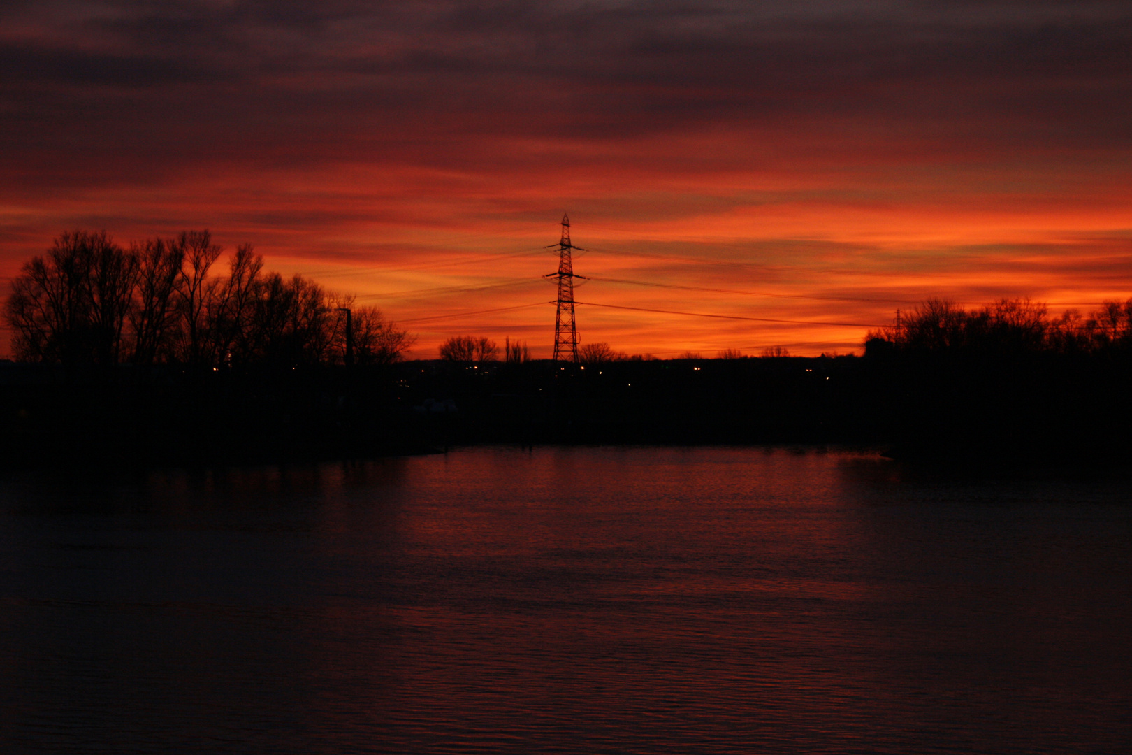 Red sky over water