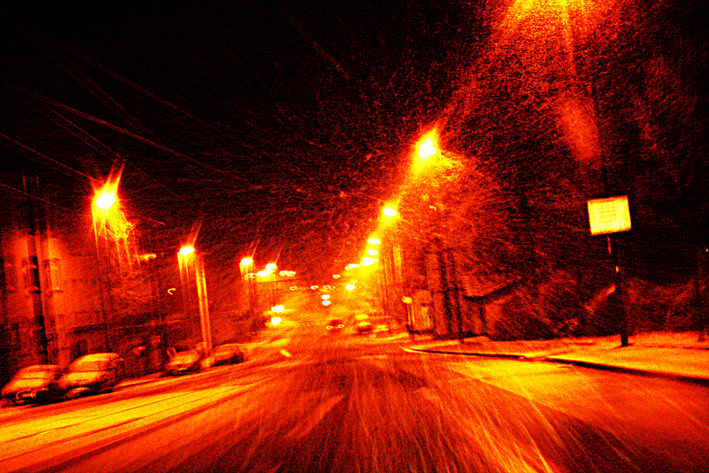 red snowy street