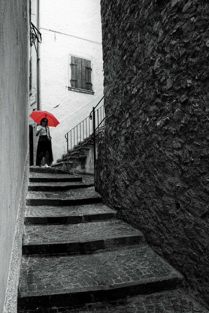 Red Umbrella in the streets of Limone