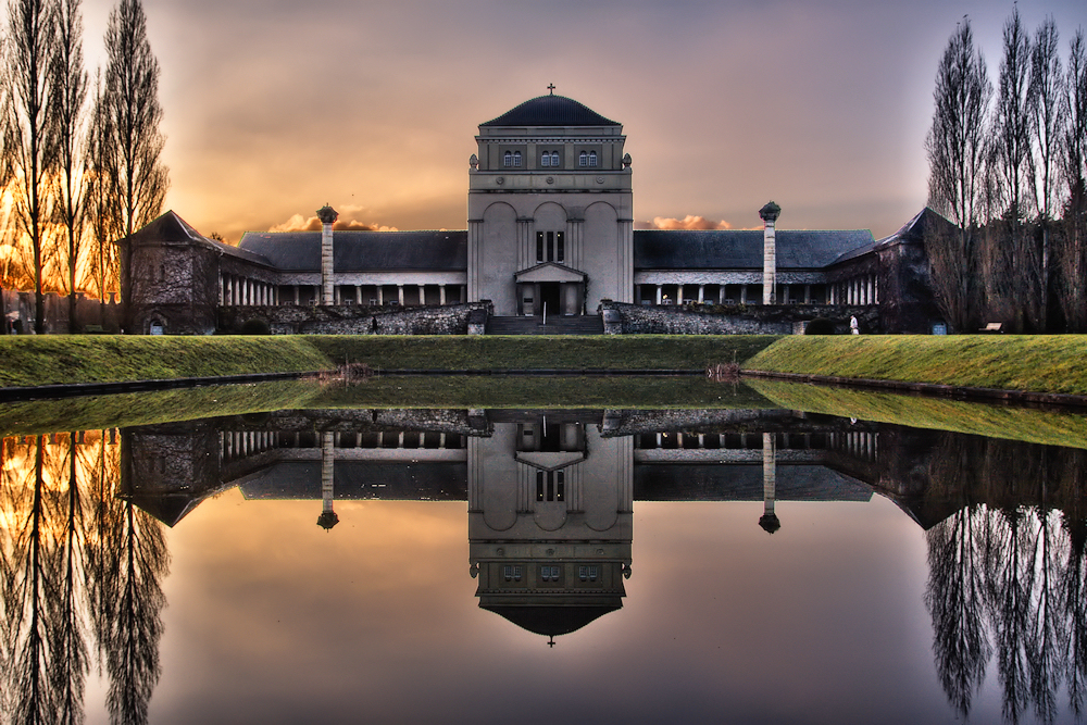 reflected cemetery hall