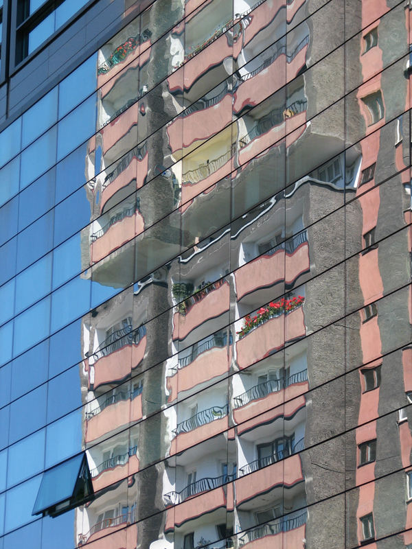 Reflection in Citibank building, Katowice, Poland