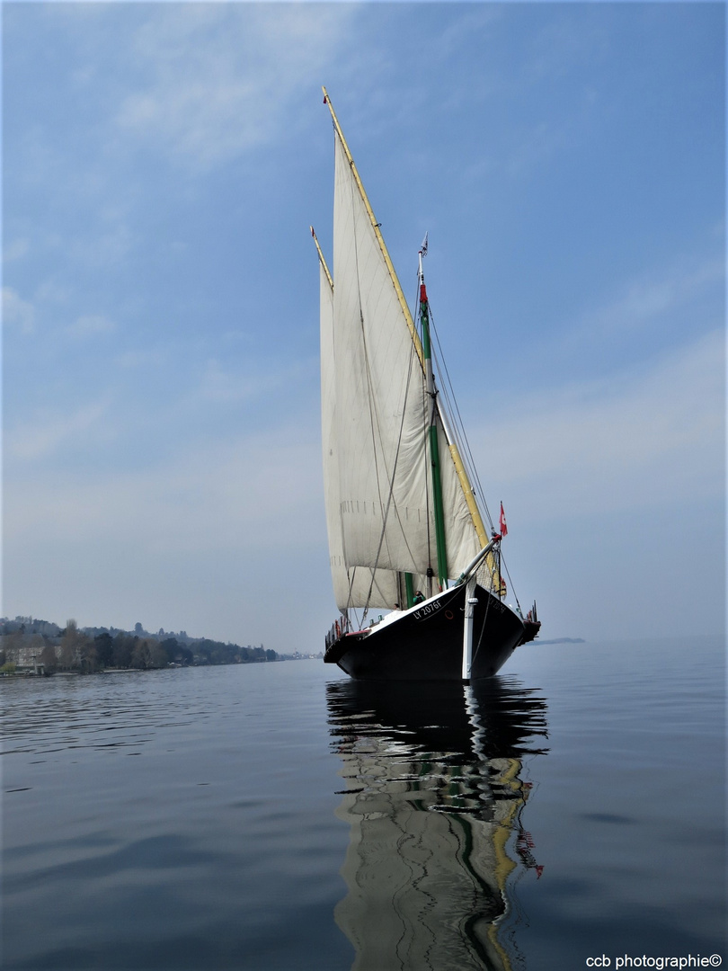 Reflets sur le Léman - barque La Savoie