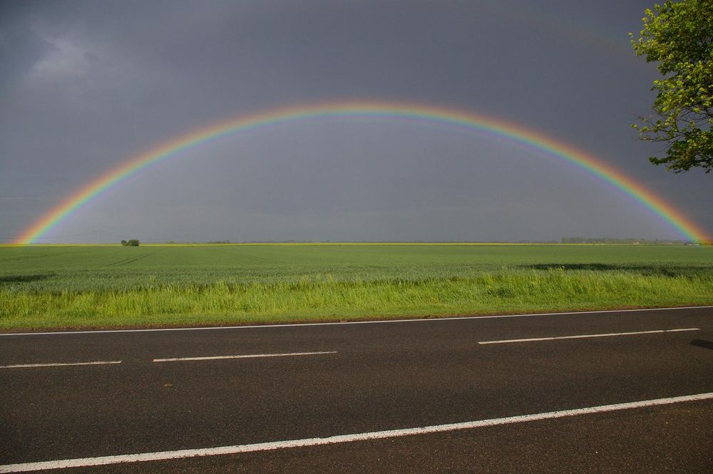 Regenbogen aufgenommen in der Nähe von Köthen (2. Version mit Straße)