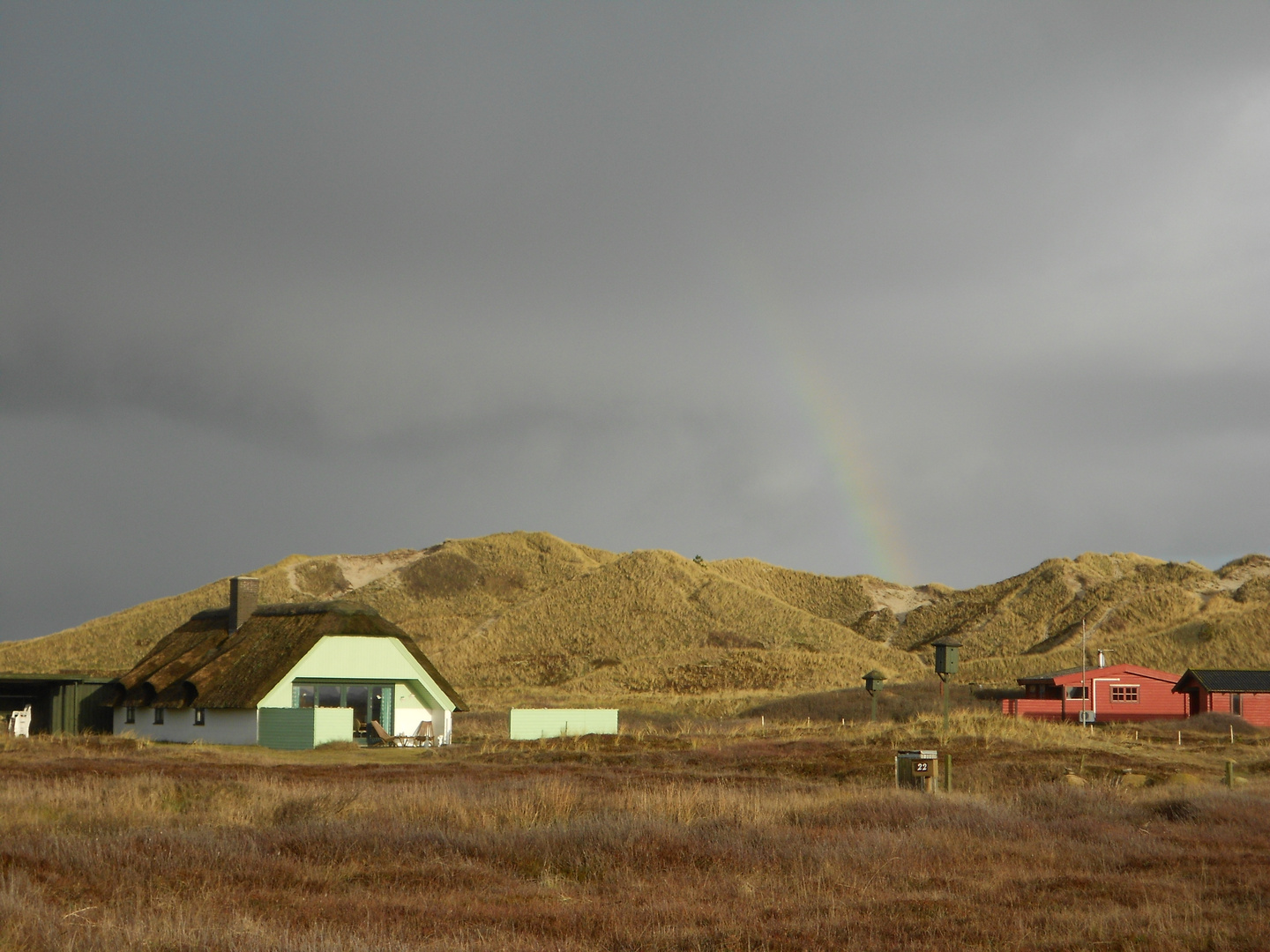 Regenbogen in den Dünen bei der Nordsee