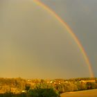 Regenbogen in der sonnigen Landschaft