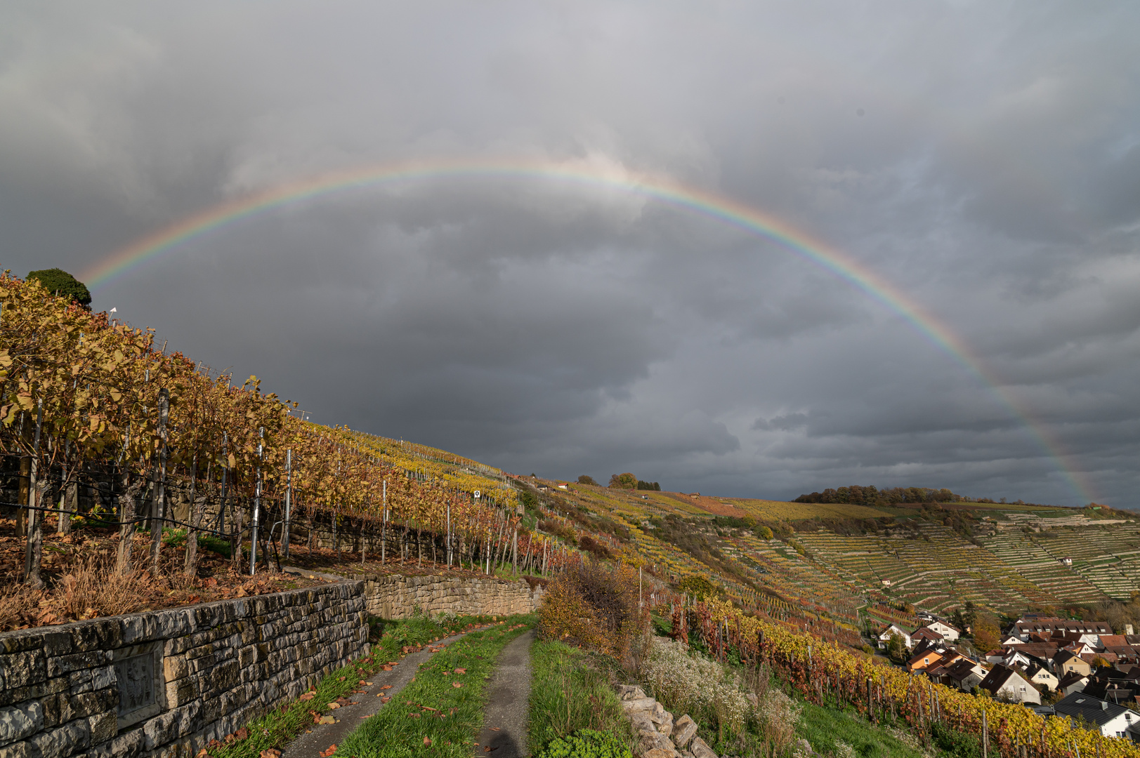 Regenbogen über den Weinbergen bei Vaihingen/Enz-Roßwag