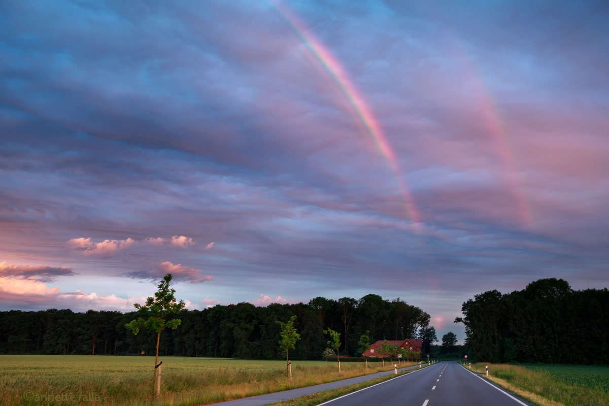 Regenbogen über der Landstraße