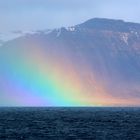 Regenbogen überm Meer vor Reykjavik