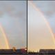 Regenbogen und Nebenregenbogen in der Abendsonne (3D-Kreuzblick)