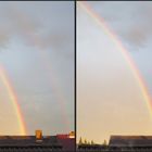 Regenbogen und Nebenregenbogen in der Abendsonne (3D-Kreuzblick)