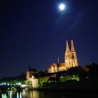 Regensburg at Night with Moonlight