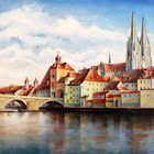 Regensburg Panorama mit Dom und steinerne Brücke