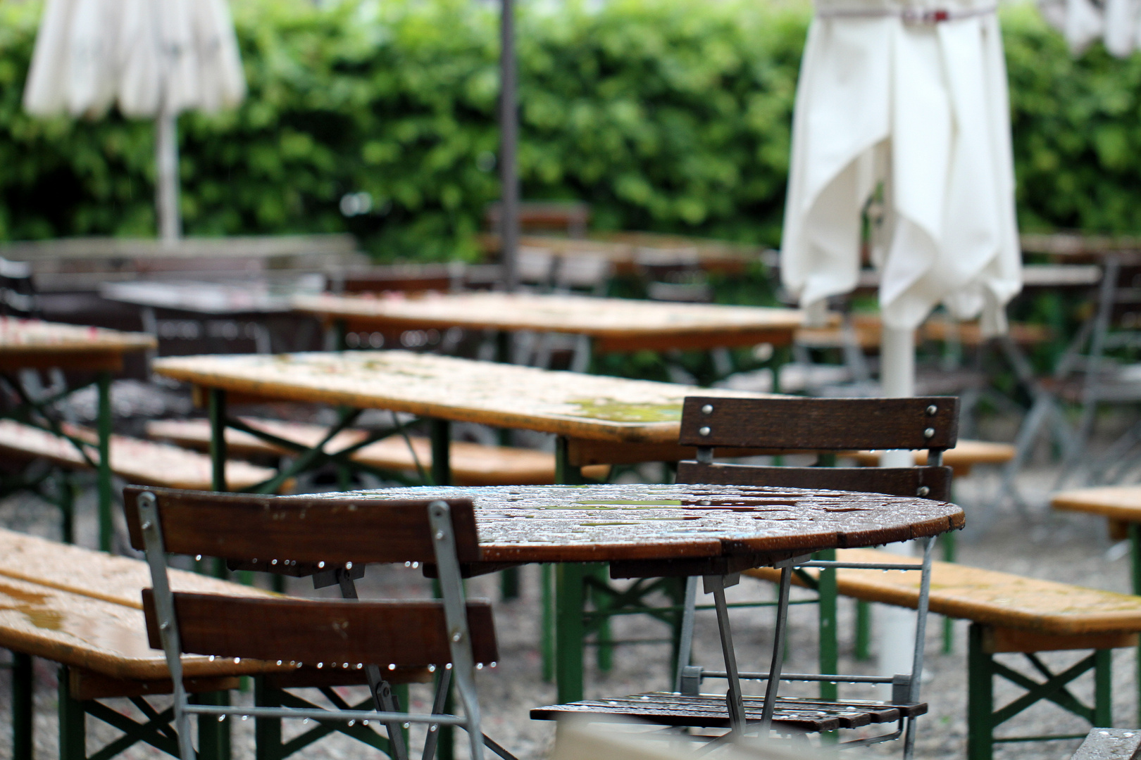 Regenschauer im Biergarten