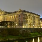 Reichstag Stockholm bei Nacht. 