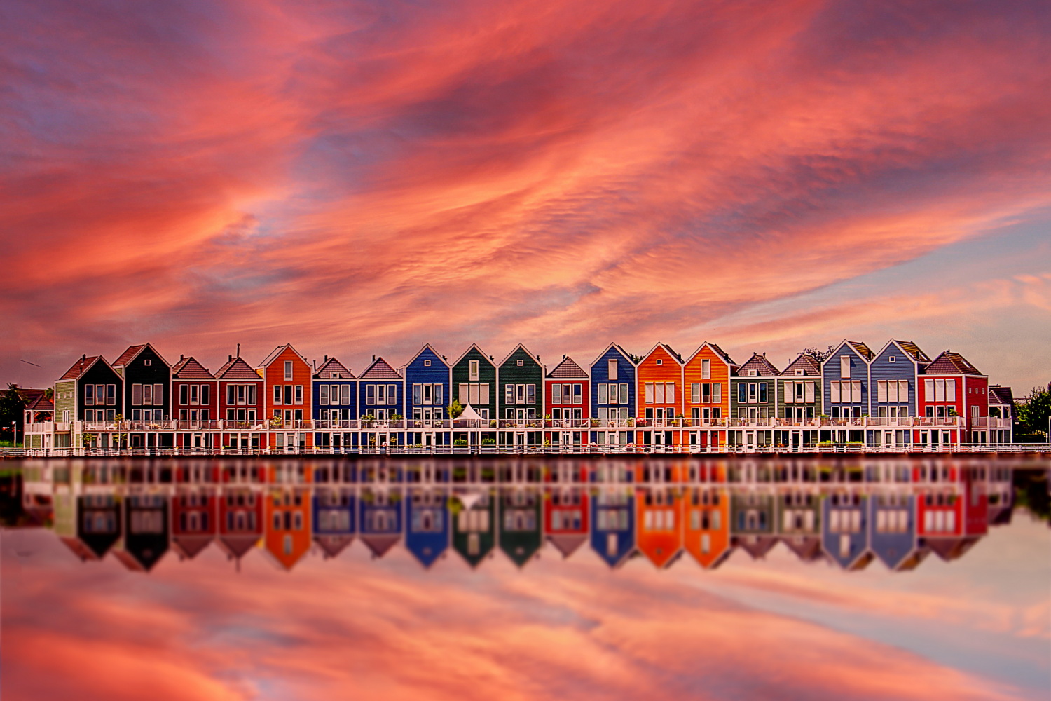 Reinbow houses in sunset