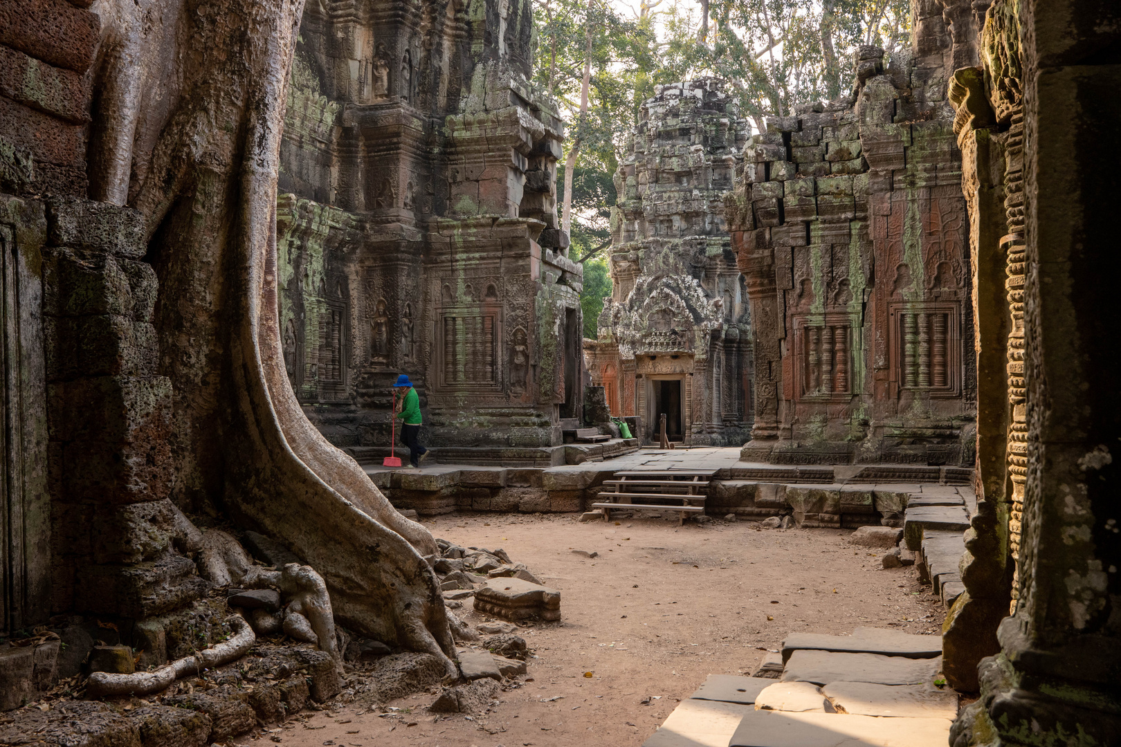 Reinigung von Ta Prohm Tempel Ankor Kambodscha