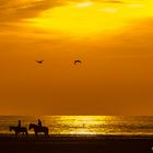 Reiter im Sonnenuntergang am Strand