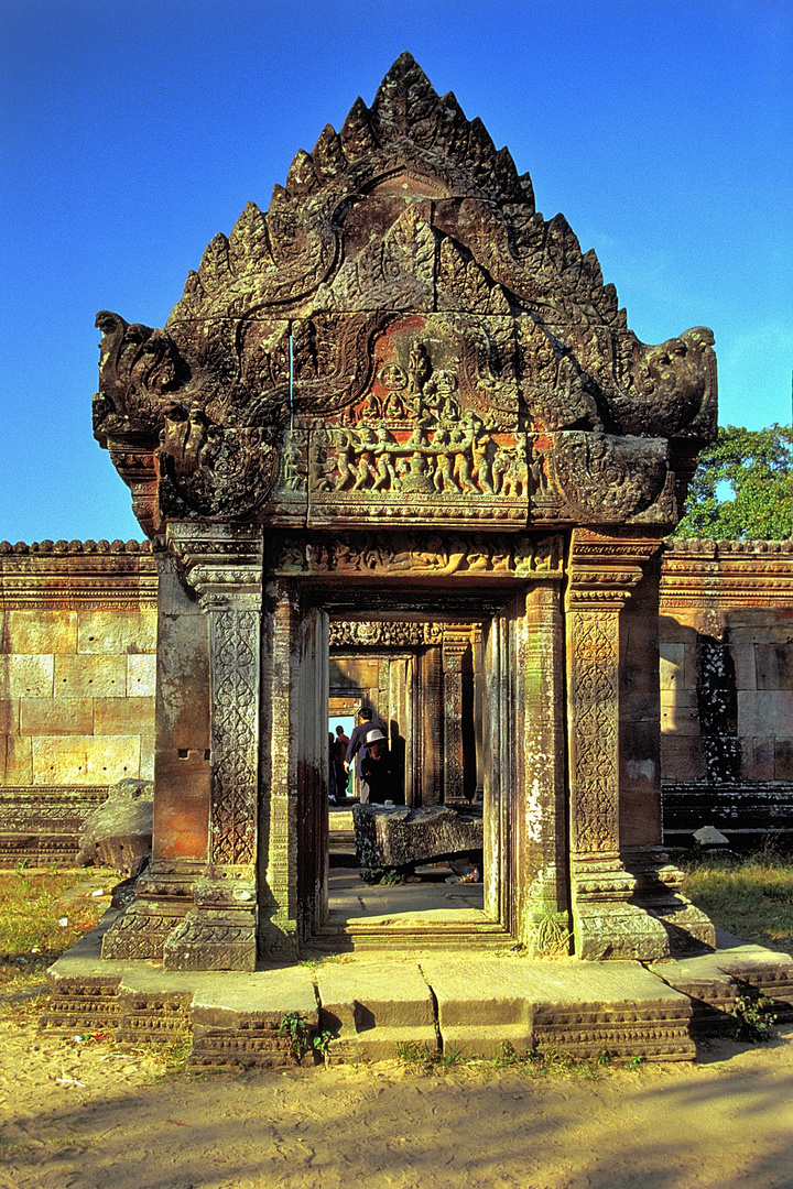 Relief of catching a "Naga" snake at the lintel in Preah Vihear