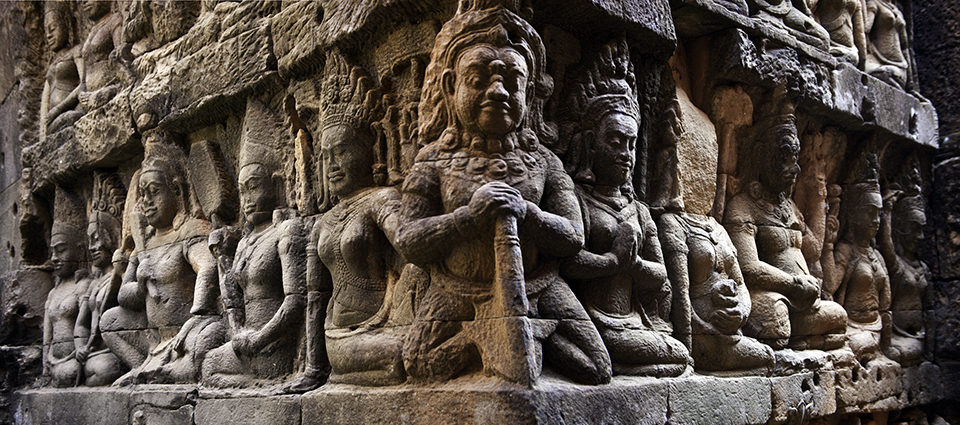 Reliefzeile in Angkor Thom, Siem Reap, Kambodscha