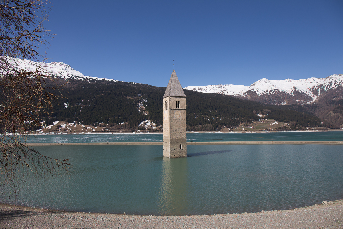 Reschen Pass, Kirchenturm im Reschen Stausee