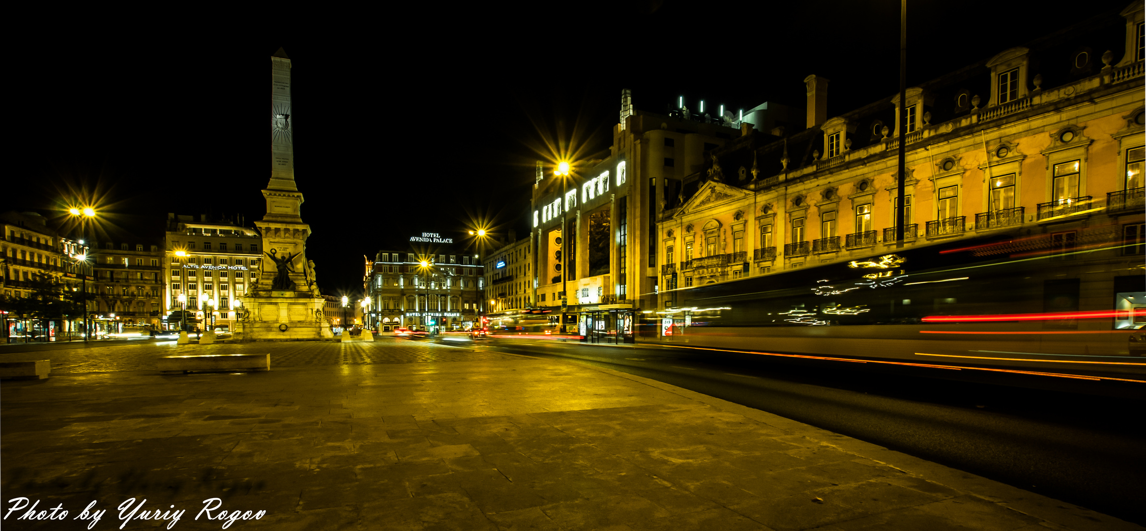 Restauradores Square at night. Lisbon