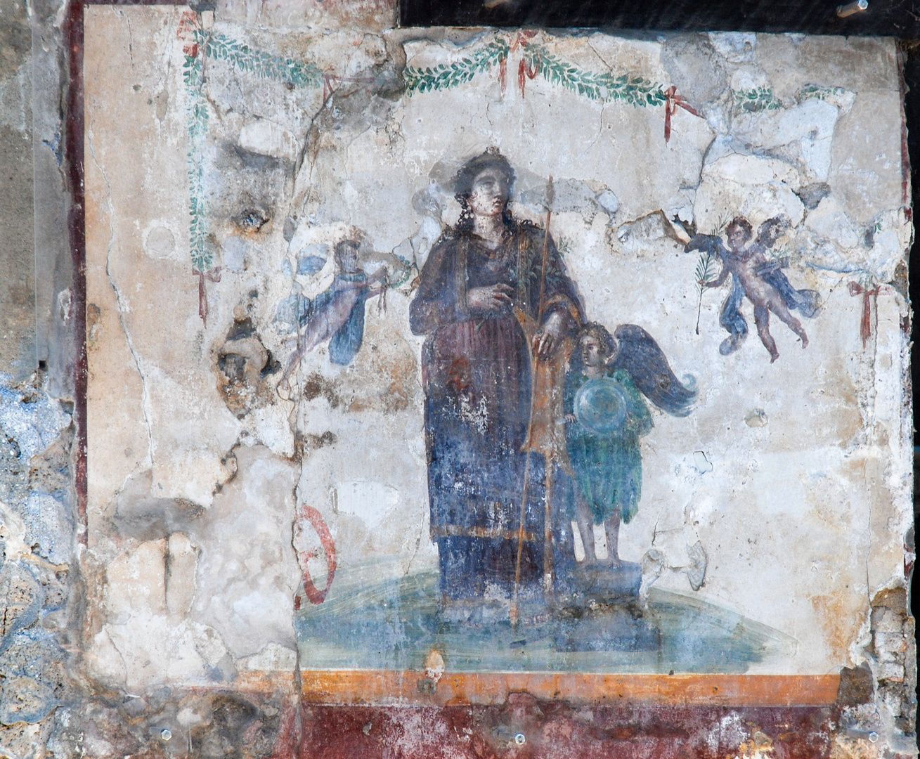 Reste von Wandmalerei in Pompeji