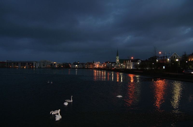 Reykjavik bei Dunkelheit