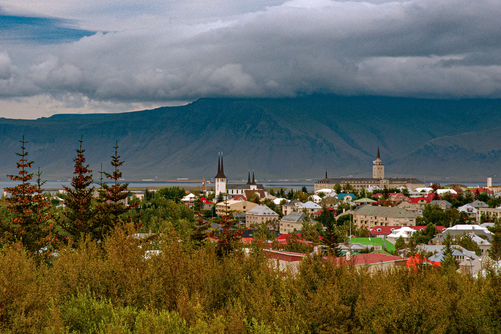 Reykjavik city view from the hill