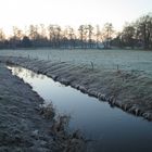 Rhauderfehn - spätwinterlicher Rauhreif auf den Wiesen umhüllt das Wasser