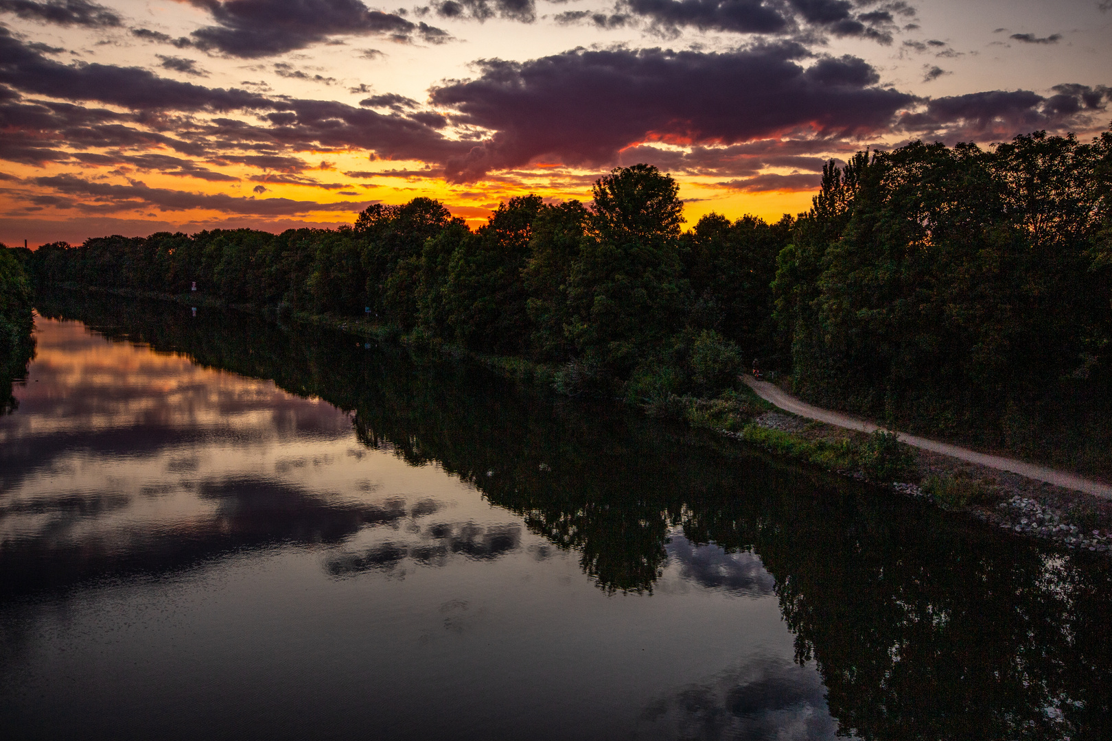 Rhein-Herne-Kanal at sunsetl, Gelsenkirchen, Germany