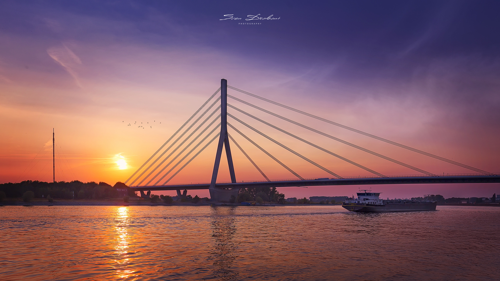 Rhein Wesel Brücke Sonnenuntergang