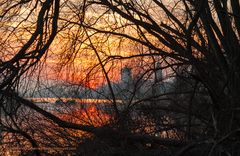 Rheingau - Sonnenuntergang im Februar über dem Rhein bei Eltville