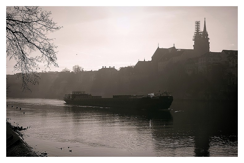 Rheinschiff im Gegenlicht