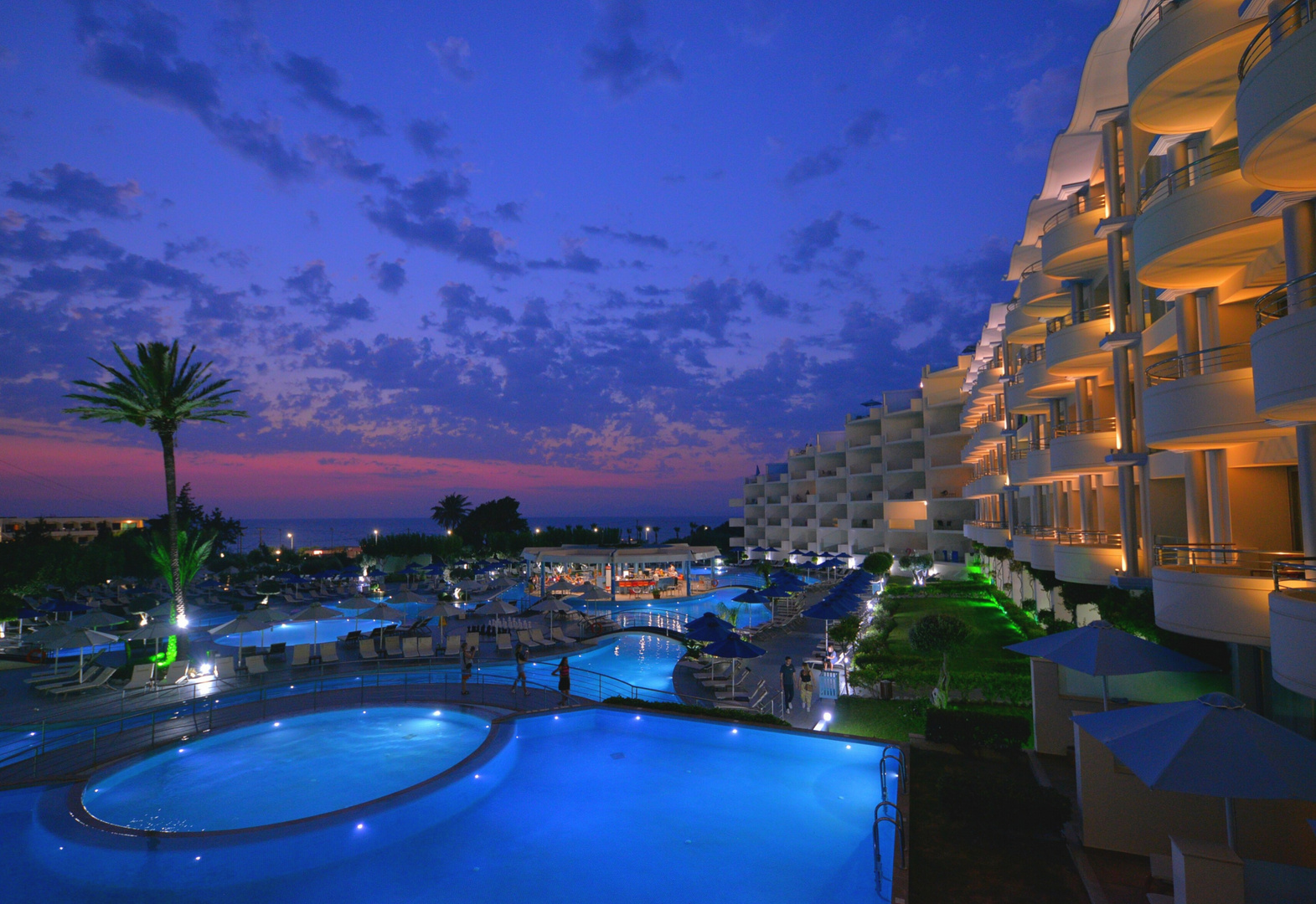 Rhodos, abends, Blick von unserem Zimmer