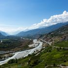 Rhonetal und nicht korrigiertes Flussbett der Rhone bei Leuk