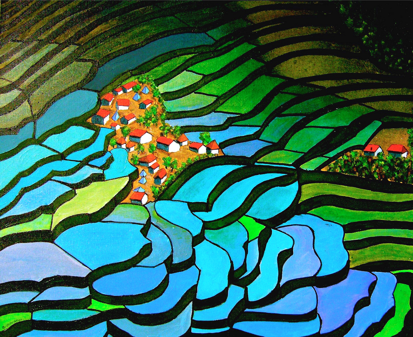 Rice fields, Acryl, 2019, 50x60