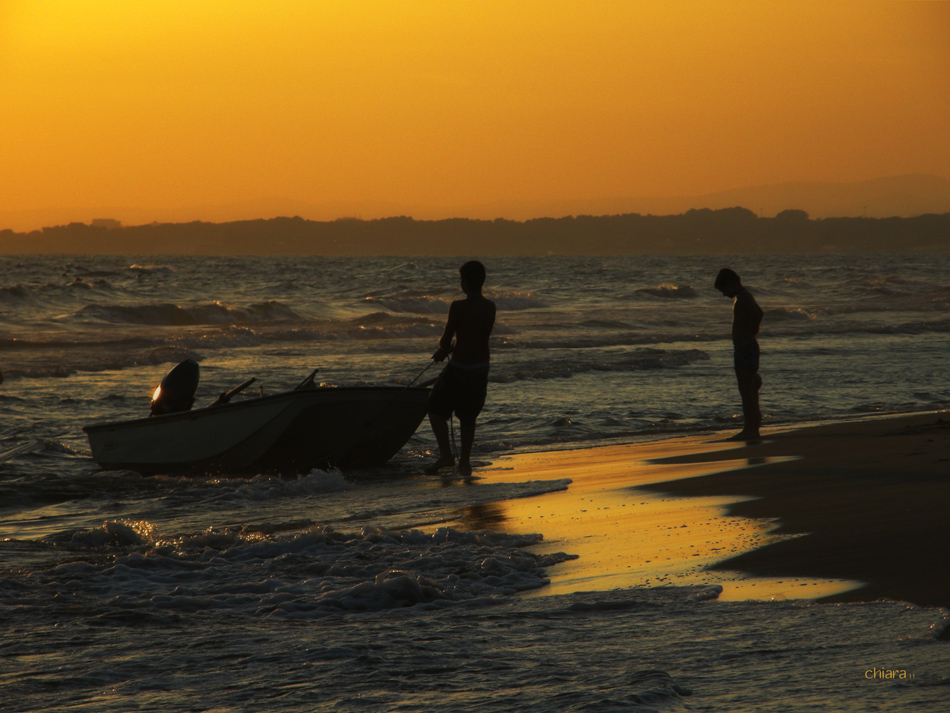 Rientro dal mare al tramonto