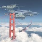 Riesiges Raumschiff über der Golden Gate Bridge in San Francisco
