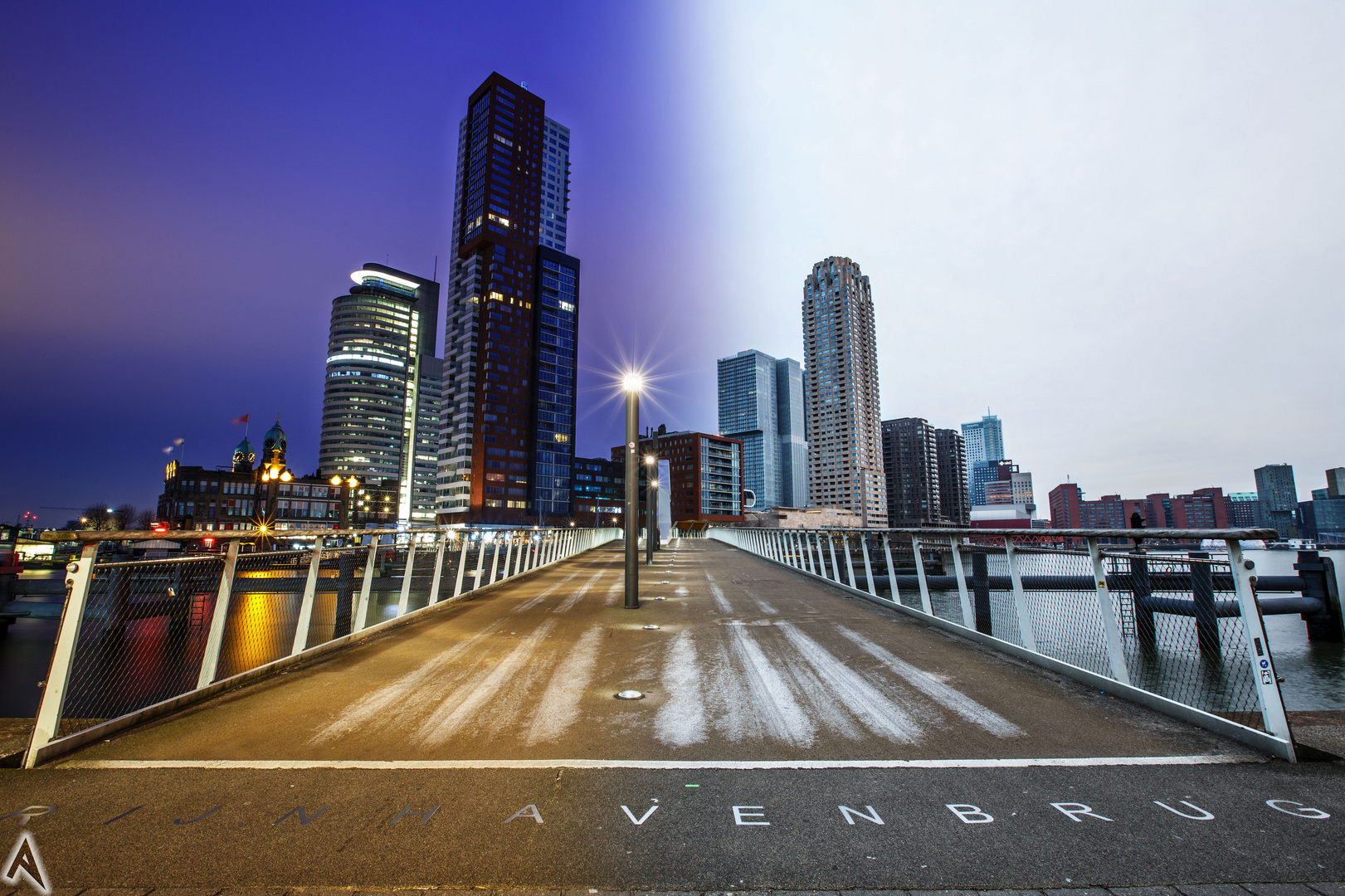 Rijnhavenbrücke Rotterdam (Timeblending Tag und Nacht)