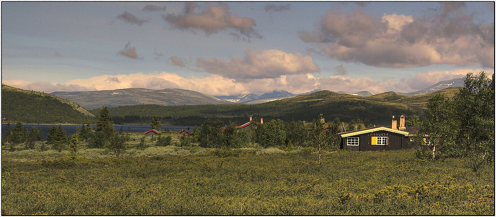 Ringebu-Fjell in der warmen Abendsonne mit Blick ins Rondane-Gebirge: Norwegenreise 2013 ( HDR )