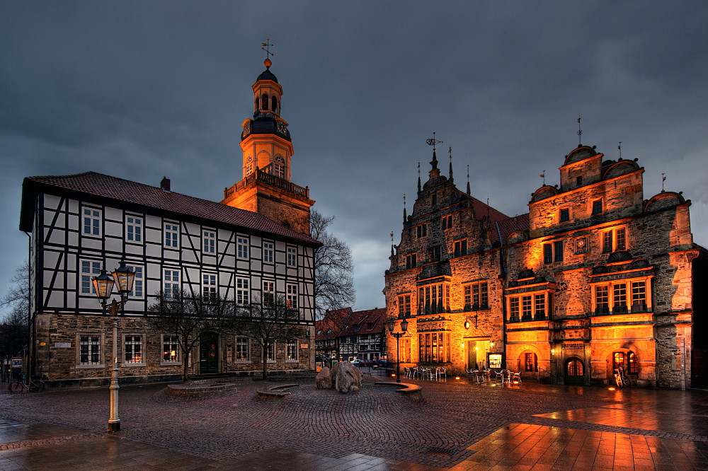 Rinteln - Marktplatz im Regen