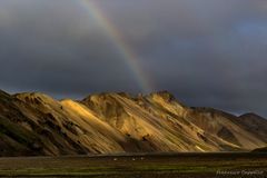 Riolitgebirge im besten Licht mit Regenbogen