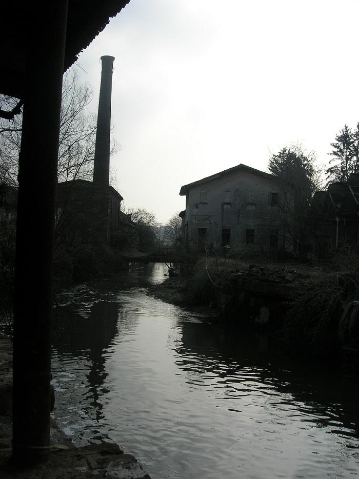 River and small factory