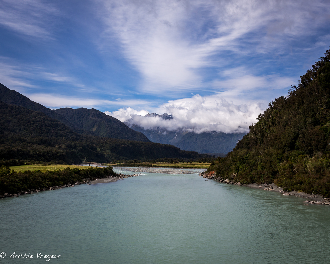 River, Mountains and sky. 