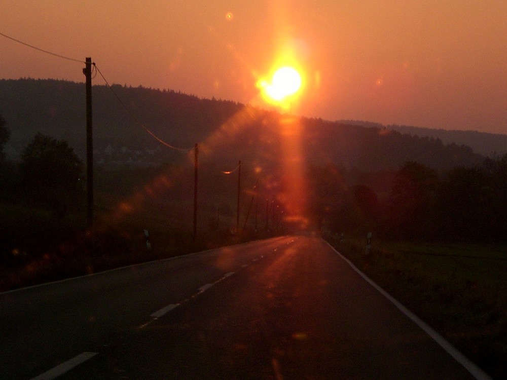 road trip during sunset