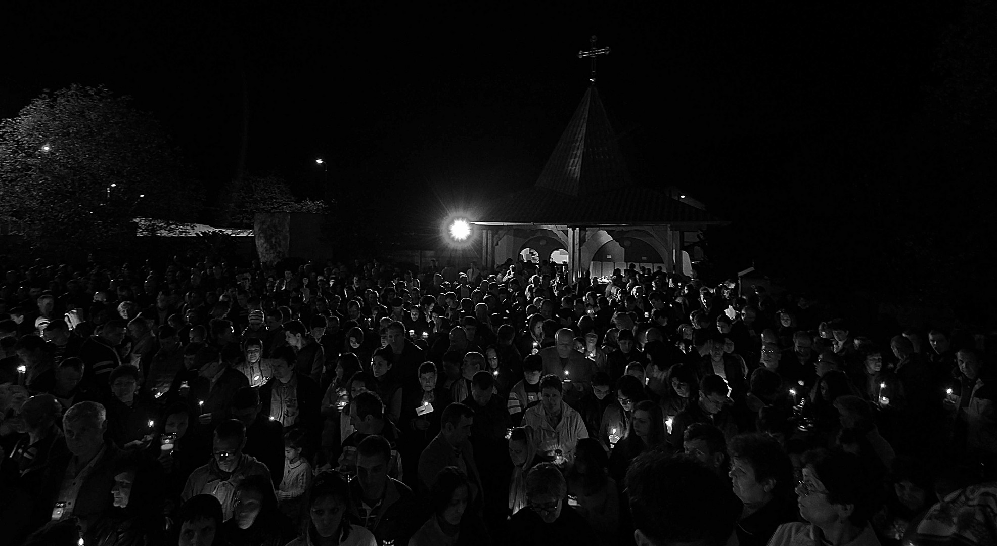 Romanian Orthodox Easter ( taking the sacre light, in the church's yard )